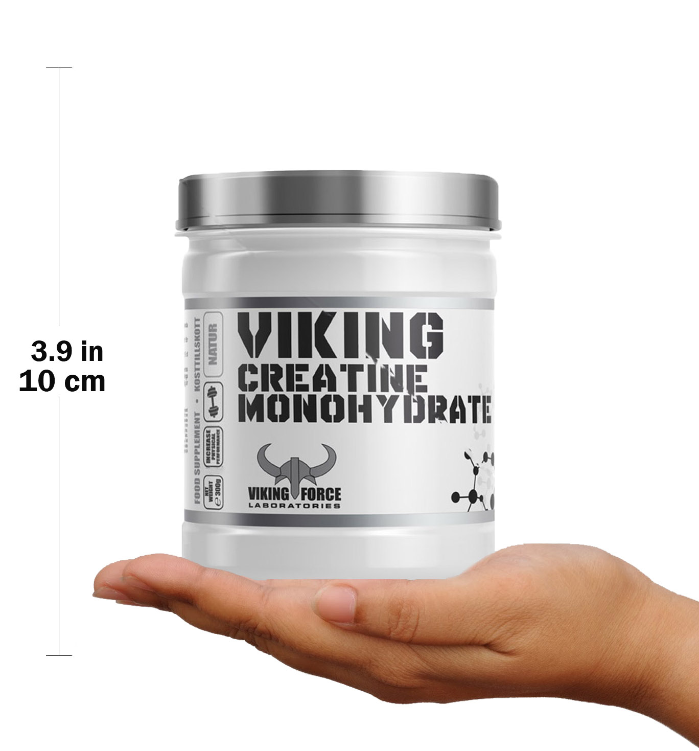 کراتین مونوهیدرات وایکینگ فورس (300 گرم) ابعاد محصول